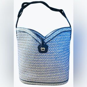 Eric Javits Woven Straw Shoulder Bag in Blue & Gold New Without Tags